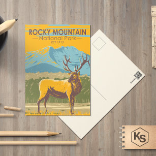Postal Parque nacional Rocky Mountain Colorado Elk Vintag