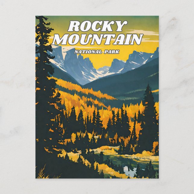 Postal Parque nacional Rocky Mountain ilustracion retro (Anverso)