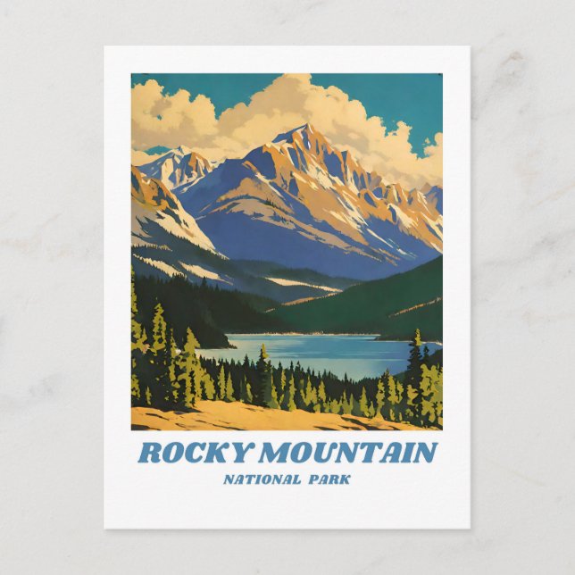 Postal Parque nacional Rocky Mountain ilustracion retro H (Anverso)