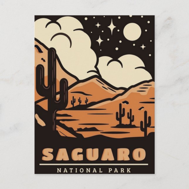 Postal Parque nacional Saguaro Arizona Viaje retro (Anverso)