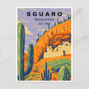 Postal Parque nacional Saguaro Arizona Viaje retro