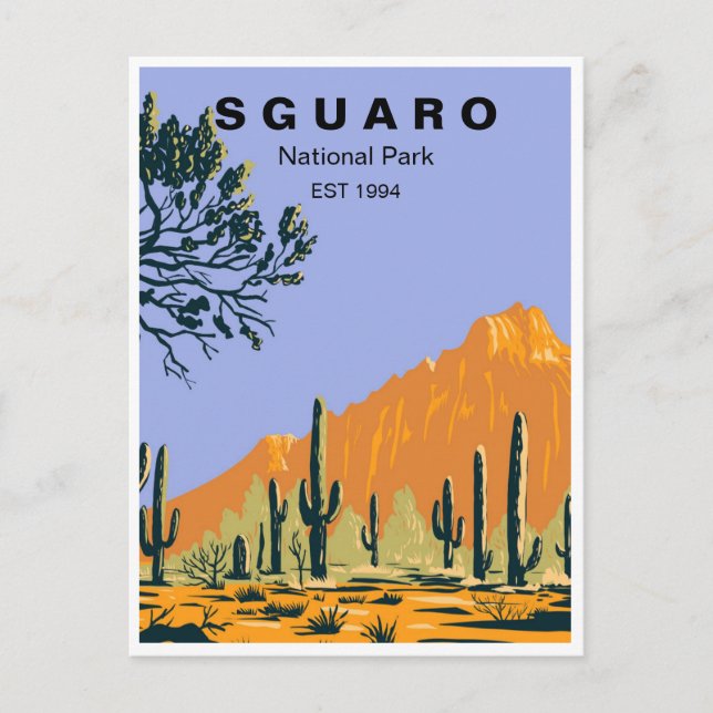 Postal Parque nacional Saguaro Arizona Viaje retro (Anverso)
