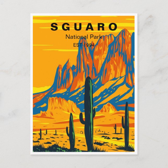 Postal Parque nacional Saguaro Arizona Viaje retro (Anverso)