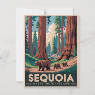 Postal Parque nacional Sequoia Bears Vintage Travel Poste