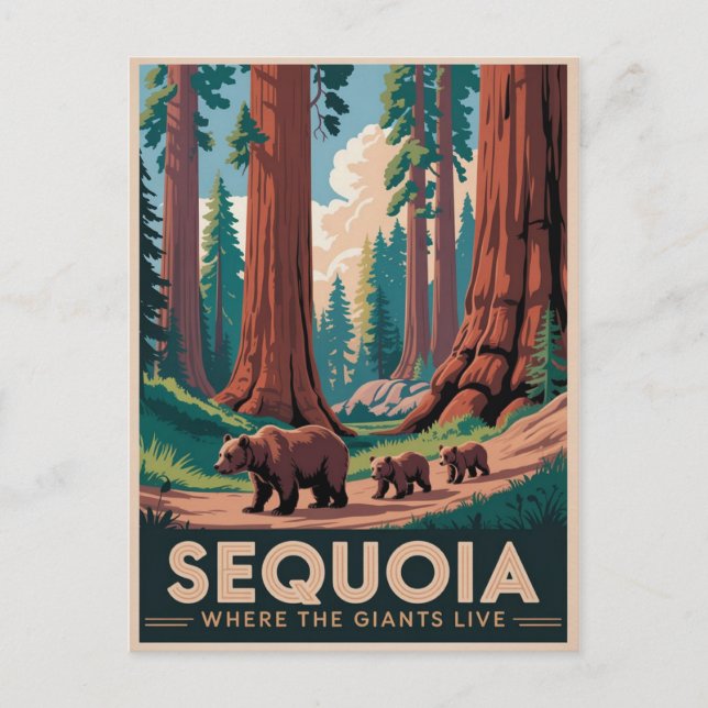 Postal Parque nacional Sequoia Bears Vintage Travel Poste (Anverso)