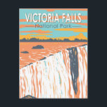 Postal Parque nacional Victoria Falls Viajes Arte Vintage<br><div class="desc">Cataratas Victoria en un estilo de arte vectorial. Se encuentra en la frontera entre Zambia y Zimbabwe y es una de las cascadas más grandes del mundo,  con una anchura de 1.708 m.</div>