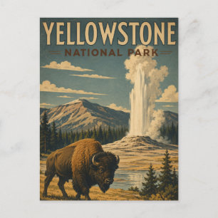 Postal Parque Nacional Yellowstone Bisonte Estilo Vintage