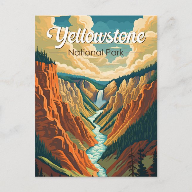Postal Parque Nacional Yellowstone Gran Cañón Arte Retro (Anverso)
