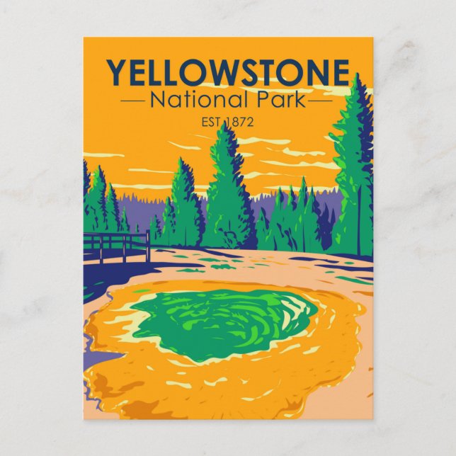 Postal Parque nacional Yellowstone Moral Glory Pool Retro (Anverso)