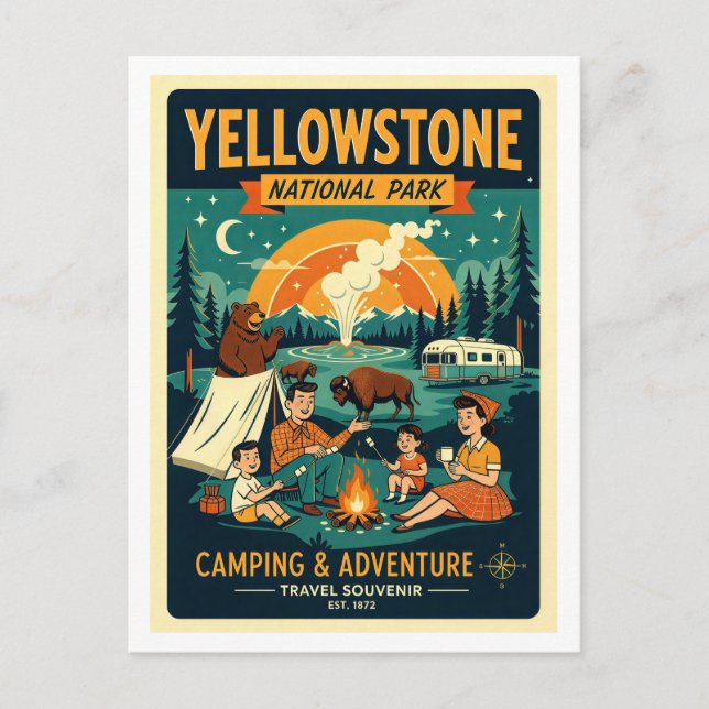 Postal Parque Nacional Yellowstone Retro años 50 (Anverso)
