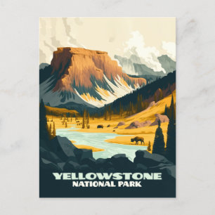 Postal Parque nacional Yellowstone Wyoming Mountains Retr