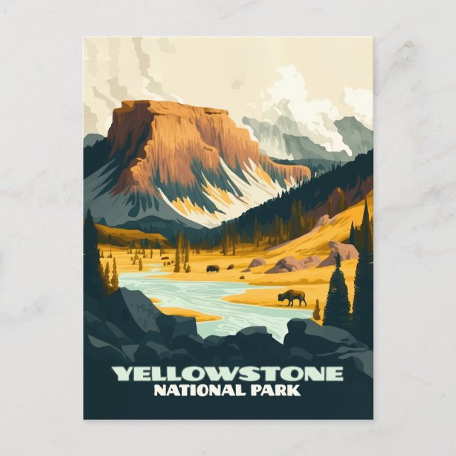 Postal Parque nacional Yellowstone Wyoming Mountains Retr (Anverso)