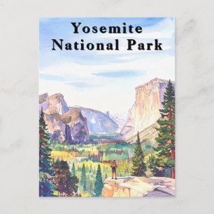 Postal Parque Nacional Yosemite Acuarela Montaña