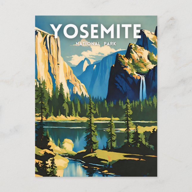 Postal Parque nacional Yosemite ilustracion retro Aesthet (Anverso)