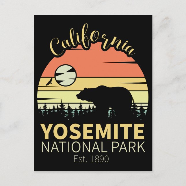 Postal Parque nacional Yosemite Montaña Retro Sunset (Anverso)