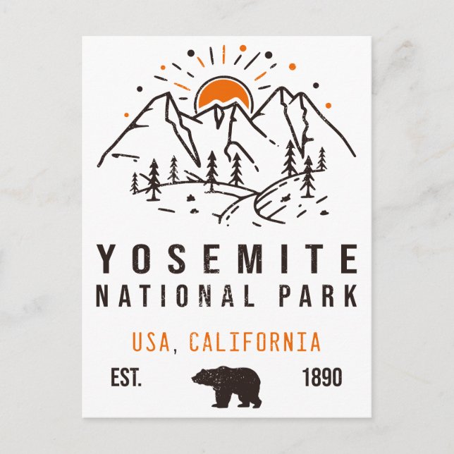 Postal Parque nacional Yosemite Montaña Retro Sunset (Anverso)