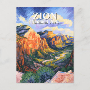 Postal Parque Nacional Zion Estilo Van Gogh Angel's Landi