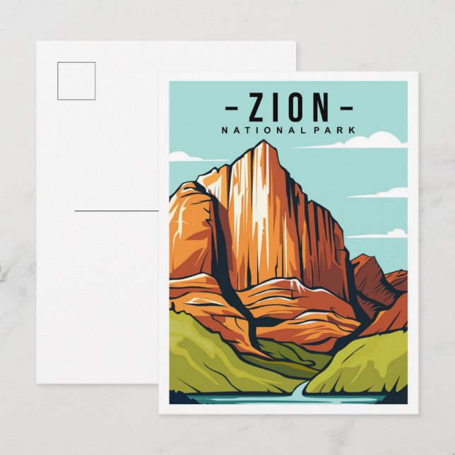 Postal Parque nacional Zion Ilustracion de viajes Utah (Anverso / Reverso)