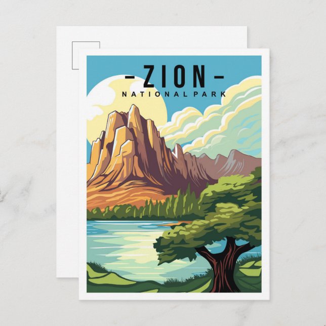 Postal Parque nacional Zion Ilustracion de viajes Utah US (Anverso / Reverso)