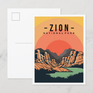 Postal Parque nacional Zion Ilustracion de viajes Utah US