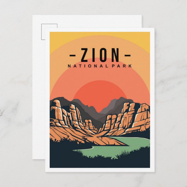 Postal Parque nacional Zion Ilustracion de viajes Utah US (Anverso / Reverso)