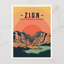 Postal Parque nacional Zion Ilustracion de viajes Utah US