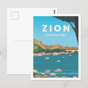 Postal Parque nacional Zion Ilustracion del lugar de viaj