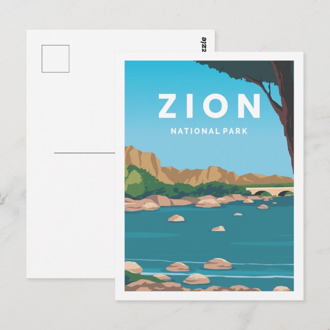 Postal Parque nacional Zion Ilustracion del lugar de viaj (Anverso / Reverso)