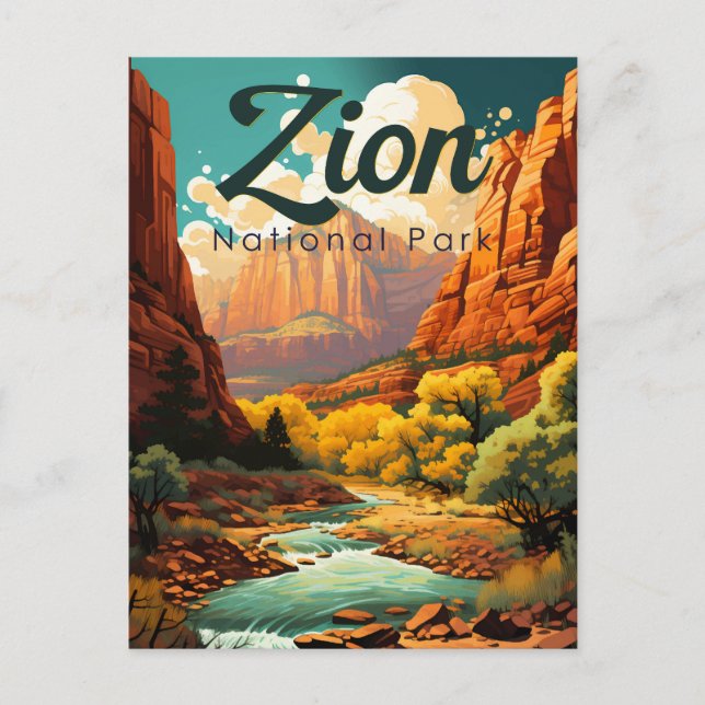 Postal Parque nacional Zion Ilustracion Retro (Anverso)