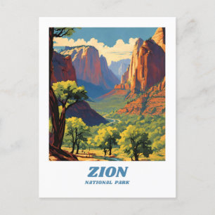 Postal Parque nacional Zion ilustracion retro estética