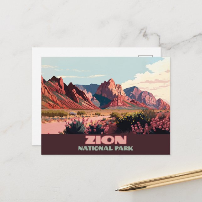 Postal Parque nacional Zion Montañas Utah Vintage (Anverso/Reverso In Situ)