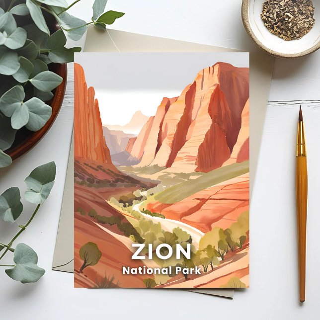Postal Parque Nacional Zion | Valle de Acuarela de Viaje (Subido por el creador)