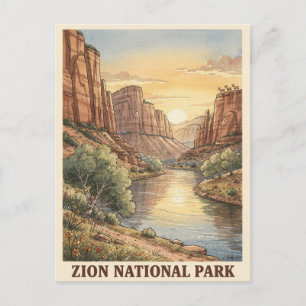 Postal Parque Nacional Zion Viaje Vintage