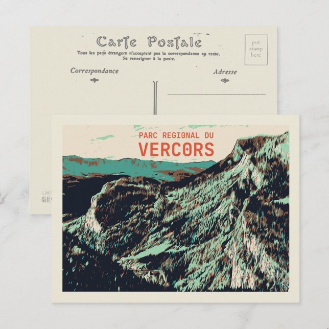 Postal Parque regional Vercors, Alpes Montañas Francia (Anverso / Reverso)