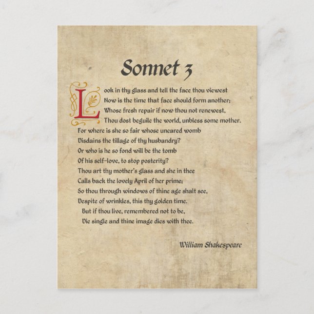 Postal Parque Shakespeare Sonnet 3 (Anverso)