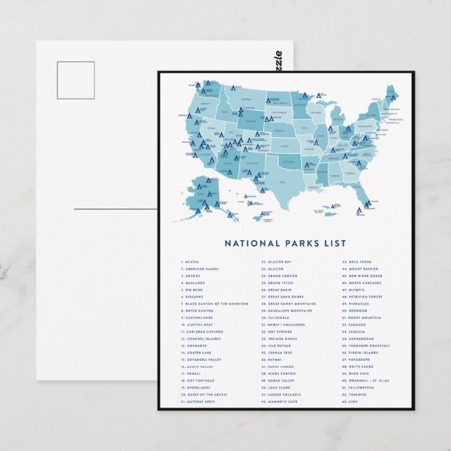 Postal Parques nacionales de Estados Unidos (Anverso / Reverso)