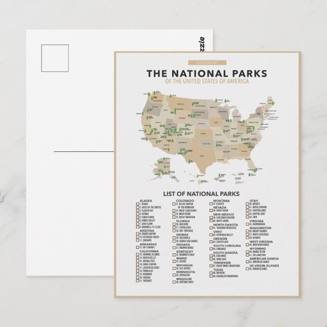 Postal Parques nacionales de Estados Unidos (Anverso / Reverso)
