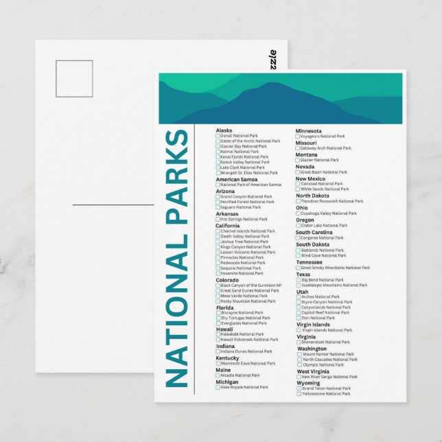 Postal Parques nacionales de Estados Unidos (Anverso / Reverso)