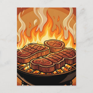 Postal Parrillas de bistec llamas de barbacoa