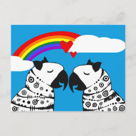 Postal Parrots lesbianos con arcoiris