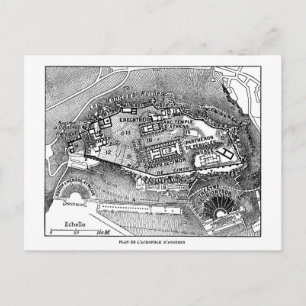 Postal Partenón en el mapa de Atenas