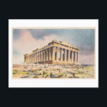 Postal Partenón en la Acrópolis, Atenas, Grecia, añada<br><div class="desc">Esta postal es una reproducción de una postal de viaje vintage que muestra el histórico templo de Partenón en la Acrópolis de Atenas,  Grecia.</div>