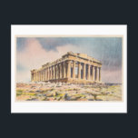 Postal Partenón en la Acrópolis, Atenas, Grecia, añada<br><div class="desc">Esta postal es una reproducción de una postal de viaje vintage que muestra el histórico templo de Partenón en la Acrópolis de Atenas,  Grecia.</div>