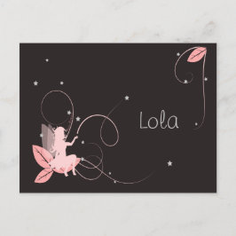 Postal Participación de nacimiento hada rosada estrellas