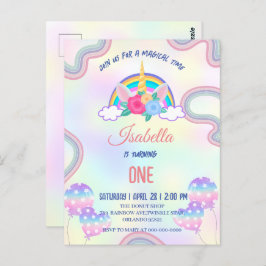 Postal Partida de cumpleaños del arcoiris en tonos pastel