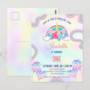 Postal Partida de cumpleaños del arcoiris en tonos pastel