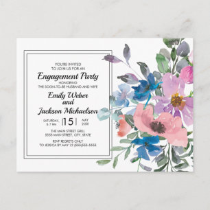 Postal Partido de compromiso floral Lilac Blue Pink Water