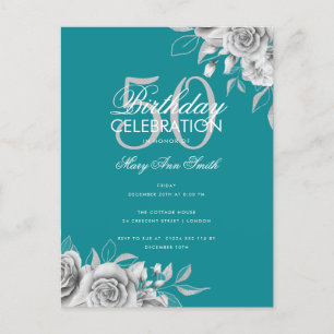 Postal Partido de cumpleaños floral presupuestal Plata y 