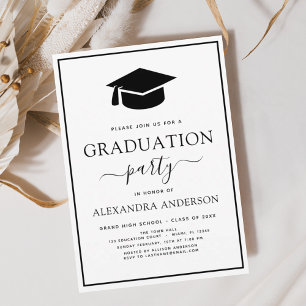 Postal Partido de Graduación 2024 Modern Elegant Black Wh