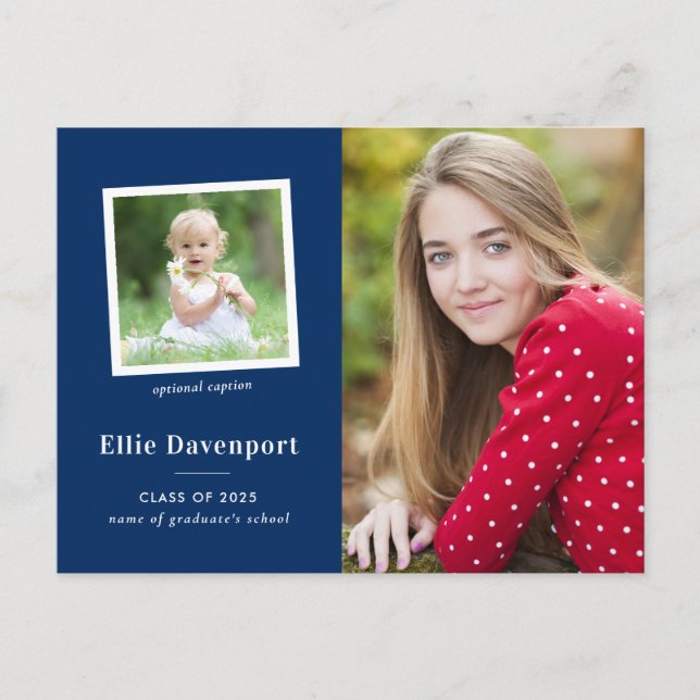 Postal Partido de graduación de dos fotos de Navy Blue (Anverso)